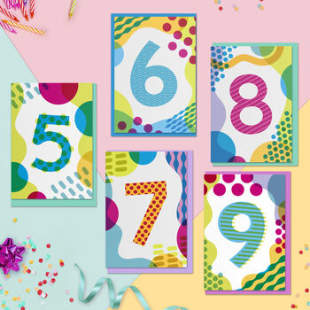 Age Nine Colourful Geometric Pattern Kids Birthday Card, 3 of 3