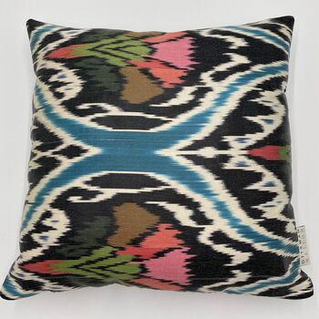 Square Ikat Silk Cushion Pink And Black Tulip, 6 of 6