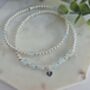Sterling Silver March Aquamarine Personalised Heart Bracelet Set Of Two Stacking Bracelets: March Birthstone Stacking Jewellery, thumbnail 6 of 6