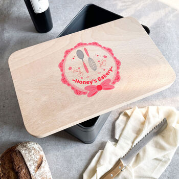 Personalised Bread Bin/Cake Tin With Wooden Lid, 5 of 11