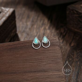 Aqua Green Opal Droplet Stud Earrings Sterling Silver, 4 of 10