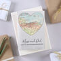Personalised Map Heart Silver Wedding Anniversary Card, thumbnail 3 of 8