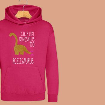 'Girls Like Dinosaurs Too' Girls Hoodie, 2 of 12