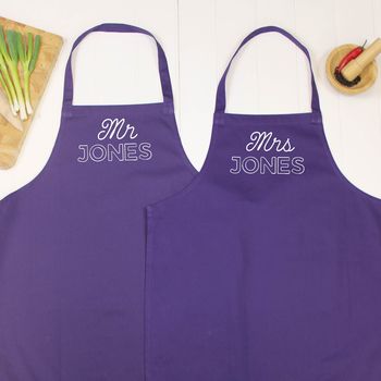 Mr And Mrs Personalised Apron Set Retro Style, 7 of 10