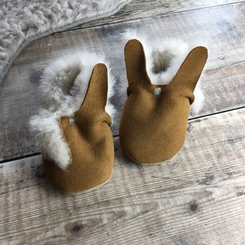 Personalised First Easter Bunny Sheepskin Baby Booties, 3 of 6