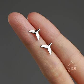 Sterling Silver Whale Tail Stud Earrings, 3 of 11