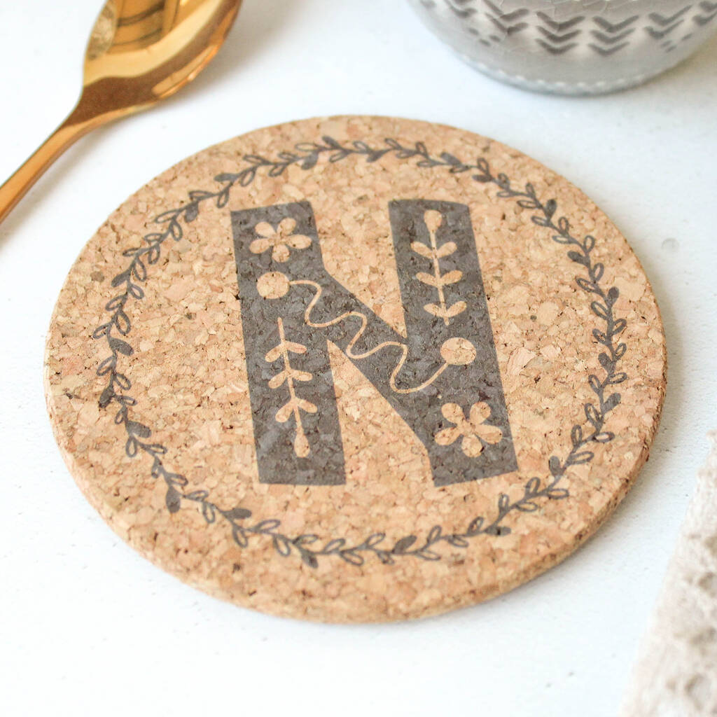 Personalised Cork Coaster, Initial By Rocket and Fox