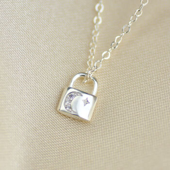 Silver Mini Moon And Star Padlock Necklace, 5 of 9