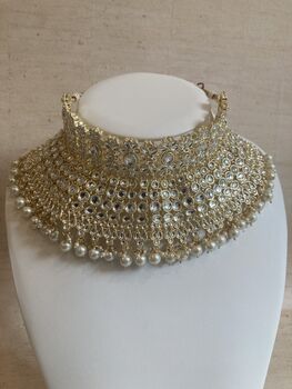 Gold Plated White Kundan Indian Choker Set, 3 of 9