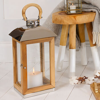 Tall Wood Candle Lantern Wood Garden, 5 of 9