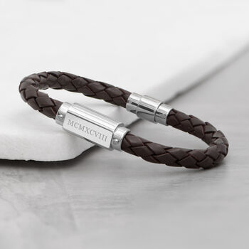 Personalised Men's Roman Numerals Leather Bracelet, 4 of 10