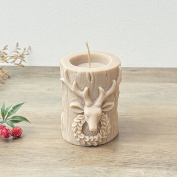 Beige Stag Christmas Pillar Candle Christmas Reindeer Decor, 5 of 10