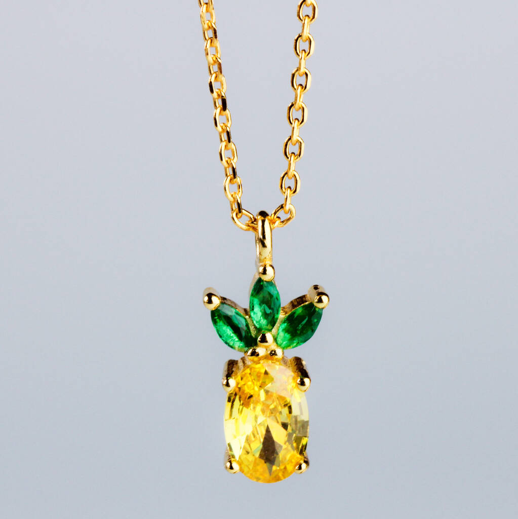 Sterling Silver Gold Colour Crystal Pineapple Pendant Necklace, 1 of 6