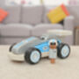 Quality Wooden Retro Silver Racing Car With Driver, thumbnail 2 of 5