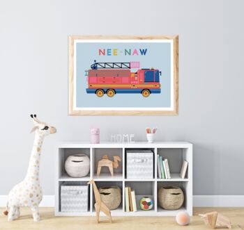 Personalised Kids Colourful Fire Engine Print, 4 of 6