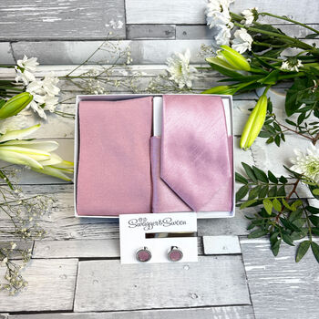 Sweet Pink Shantung Wedding Tie Set, 4 of 10
