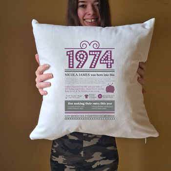 Personalised 50th Birthday Gift 1974 Cushion, 4 of 9