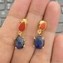 Raw Blue Sapphire, Coral Silver Earrings, thumbnail 5 of 7