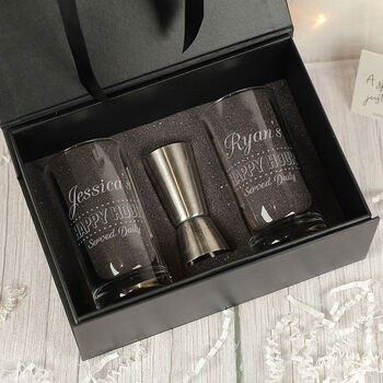 Personalised Happy Hour Pair Of Half Pint Highball Glasses, 3 of 3