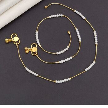 Golden Brass White Pearl Foot Payal Anklet, 5 of 5