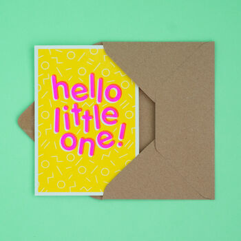 Hello Little One! Handmade Baby Card Neon Pink/Yellow, 5 of 7