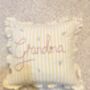 Hand Embroidered Personalised Cushion Lemon Stripe Ruffle Trim, thumbnail 6 of 7