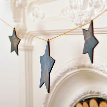 Blue And Gold Wooden Hanging Star Bunting, 6 of 6