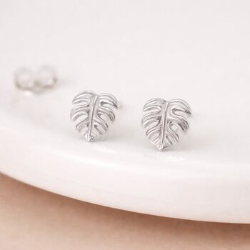 Sterling Silver Monstera Leaf Stud Earrings – 8mm X 7mm, 2 of 8