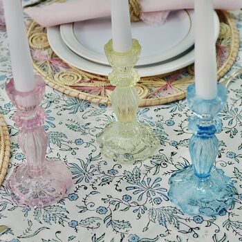 Pair Of Blue Glass, Lace Edge Candlesticks, 6 of 9
