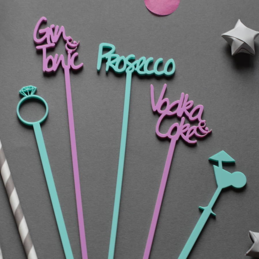 personalised cocktail swizzle sticks set of five by suzy q designs