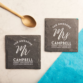 Personalised 'Mr And Mrs' Slate Coasters, 3 of 5