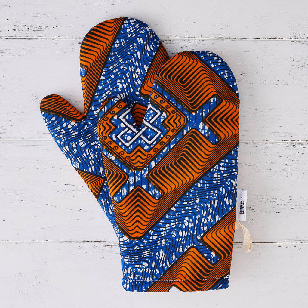 Patterned African Fabric Oven Mitts Blue Nsaa By Bespoke Binny ...