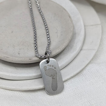 Handprint Footprint Small Dog Tag Steel Necklace, 2 of 6