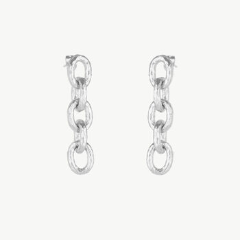 Silver Hammered Link Chain Drop Earring, 2 of 2