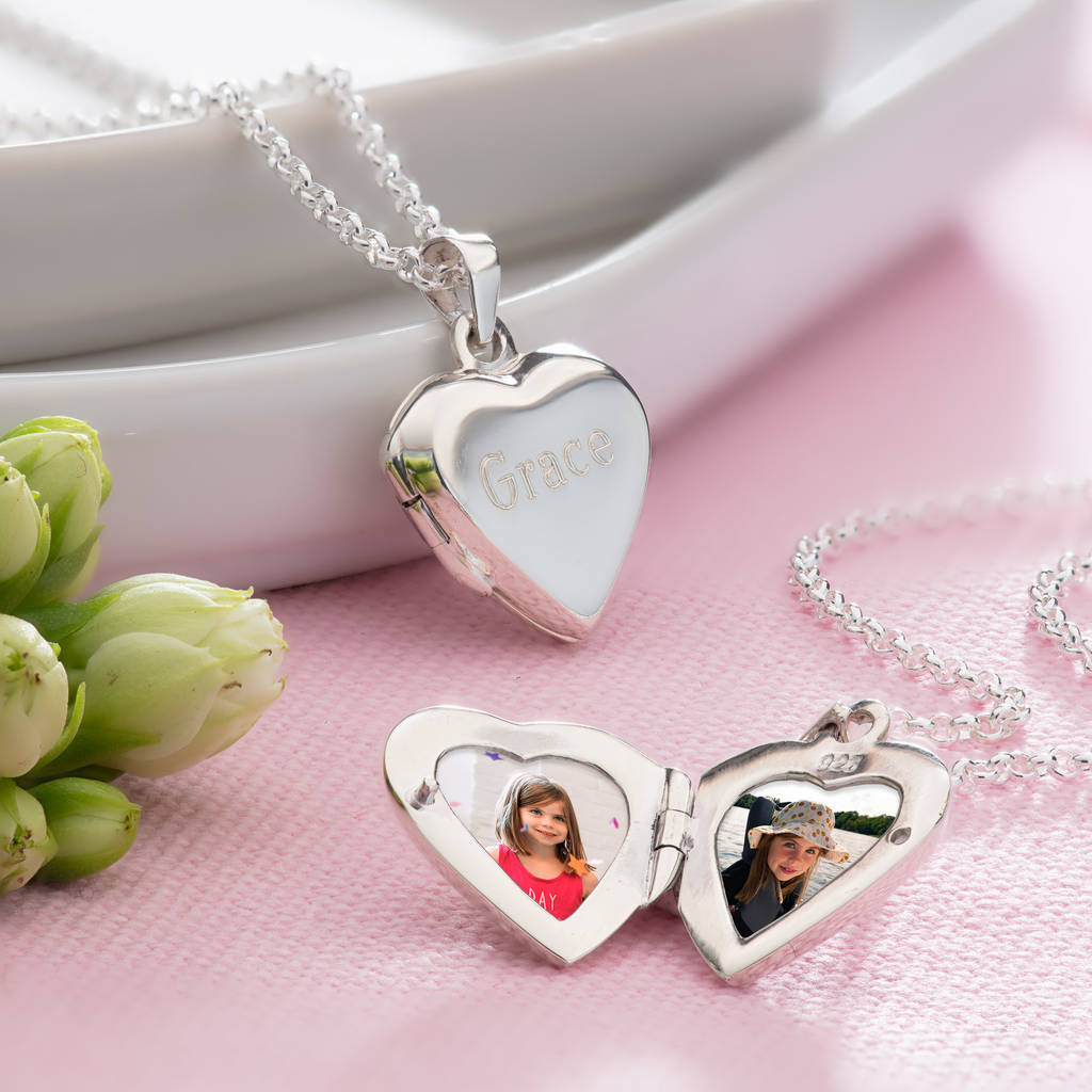 Engraved Sterling Silver Heart Locket Necklace, 1 of 7