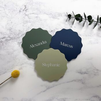Wavy Scalloped Round Personalised Table Place Name, 2 of 5