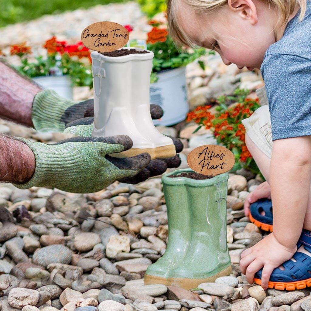 Personalised Mini Welly Boot Garden Planters By Dibor