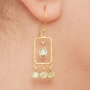 Green Peridot Hammered Gold Plated Rectangle Earrings, 6 of 10