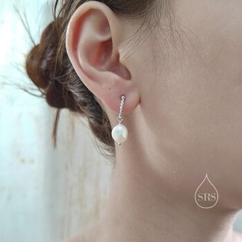 Baroque Pearl With Skinny Braided Hoop Earrings, 3 of 9