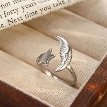 Boho Celestial Moon And Star Ring Adjustable Gold/Silver, 2 of 6