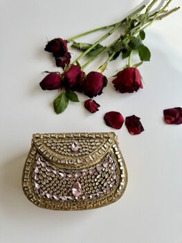 Shiraz Mini Kundan Pink And Gold Clutch, 5 of 9