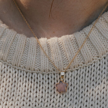 Gold Tone Rose Quartz Crystal Star Necklace, 3 of 5