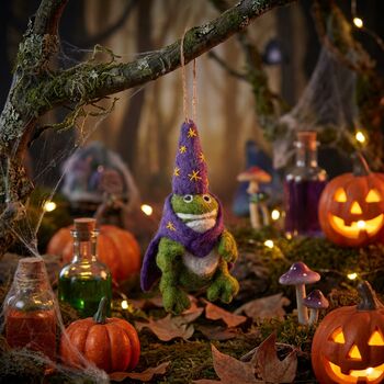Handmade Felt Wizard Frog Hanging Decoration, 2 of 4