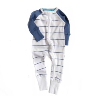 Blue And White Striped Zip Up Babygrow Twin Pack, 2 of 2