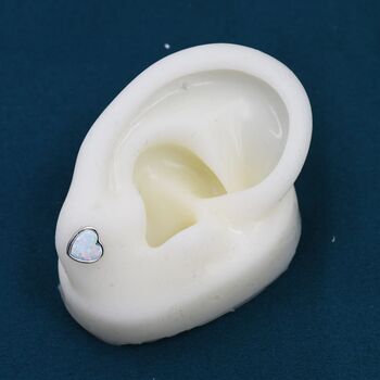 White Opal Heart Stud Earrings In Sterling Silver, 8 of 11