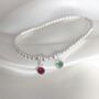 Sterling Silver Two Birthstone Family Beaded Stretch Bracelet, thumbnail 2 of 5