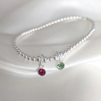 Sterling Silver Two Birthstone Family Beaded Stretch Bracelet, 2 of 5