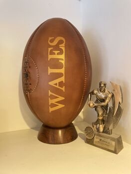 Leather Wales Rugby Ball And Wooden Display Stand, 2 of 4