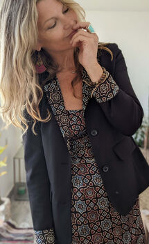 Black Tailored Stretch Contrast Trim Blazer Medina, 6 of 12