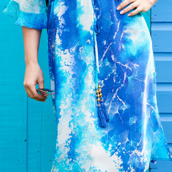 Cobalt Blue Watercolour Print Silk Dress, 6 of 7